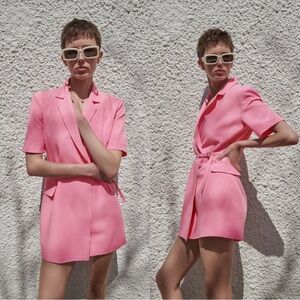 ZARA Linen Blend Blazer Dress Pink Small
